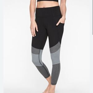 Athleta XS Salutation mod block 7/8 tights black gray legging Stash Pocket